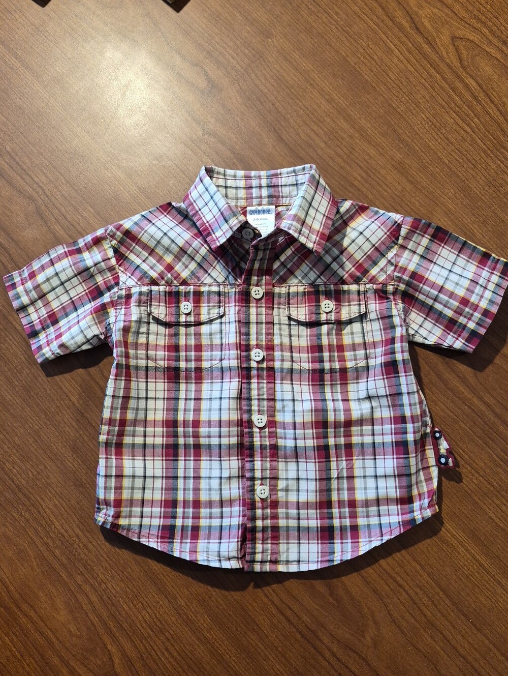 Vintage Gymboree Plaid Button Up Short Sleeve Shirt Collar Racecar 2005 3-6 Mth